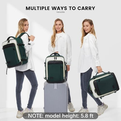 LOVEVOOK Travel Backpack for Women, 40L Carry On Backpack with 3 Packing Cubes,TSA Personal Item Travel Bag Airline Approved, Water Resistant Weekender Overnight Luggage Daypack, Fits 17 Inch Laptop - color: H-green-beige-black, size: Large - 17.3 Inch -