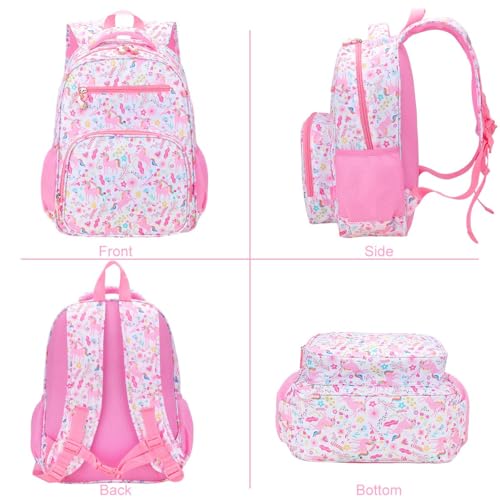 RHCPFOVR Kids Backpack for Girls - Girls Backpack 3-8 Ages Unicorn for Kids 15 Inch School Bookbag for Kindergarten Elementary School Bookbag for Girl 1st 2nd Grade - style: Pink Unicorn Garden