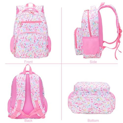 RHCPFOVR Kids Backpack for Girls - Girls Backpack 3-8 Ages Unicorn for Kids 15 Inch School Bookbag for Kindergarten Elementary School Bookbag for Girl 1st 2nd Grade - style: Pink Unicorn Garden