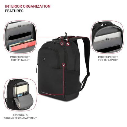 SwissGear Orientation Laptop Backpack, Black, 17"x12"x7" - color: Black, style: Orientation