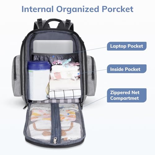 Mancro Diaper Bag Backpack, Large Multifunction Waterproof Travel Baby Changing Bag for Dad Mom with 4 Insulated Pockets and Stroller Straps, Maternity Baby Bag for Boys Girls, Grey - color: Austere Grey