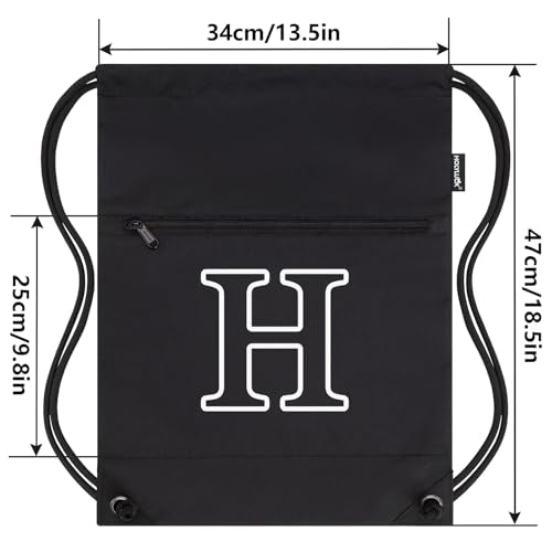 HOLYLUCK Drawstring Bags Initial Backpack Sackpack Cinch Bags for Sports, Gym, Travel, Beach (Black-H) - color: Black-h