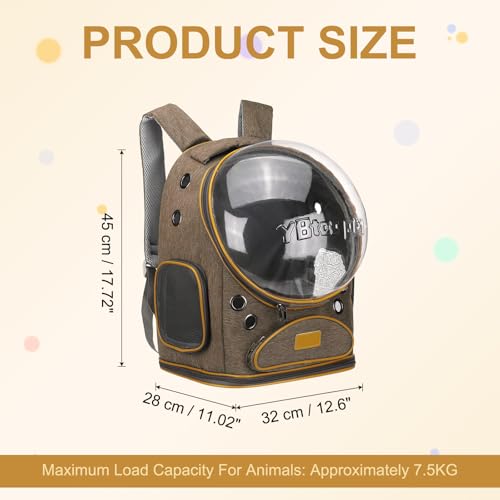 Pet Backpack Carrier, Portable and Ventilated, Oxford Cloth, Dog Cat Travel Bag with Transparent Cover 12.6", (Brown, 1 Pcs), Intended for Hiking/Camping/Traveling - color: Brown