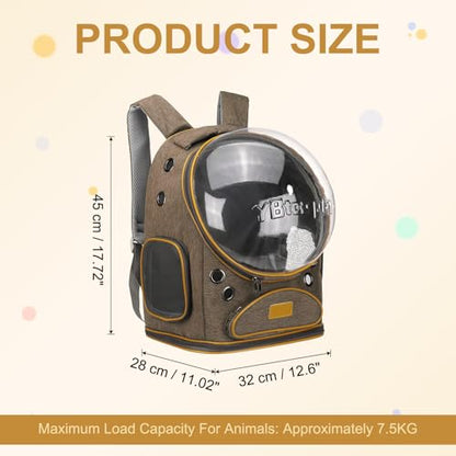Pet Backpack Carrier, Portable and Ventilated, Oxford Cloth, Dog Cat Travel Bag with Transparent Cover 12.6", (Brown, 1 Pcs), Intended for Hiking/Camping/Traveling - color: Brown