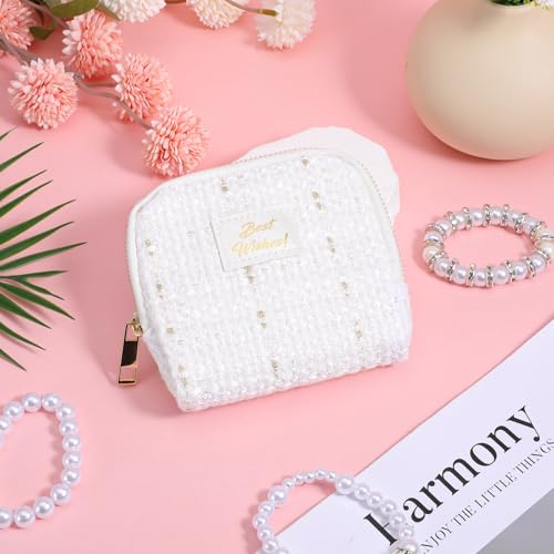 Travel Jewelry Case Organizer, Multi Compartment Design Jewelry Pouch with Zipper, Portable Soft Velvet Bag with Pouches for Storage Bracelet Rings Earring Beaded necklace, Wedding Gifts White