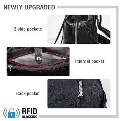 BOYATU Leather Backpack Purse for Women Fashion Design Ladies Shoulder Bag | Full-Grain Leather | Work Commuter & City Travel | Fashion RFID Pocket Bag | Compact Everyday Essentials (Black) - color: Black