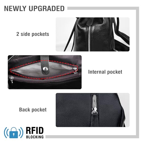 BOYATU Leather Backpack Purse for Women Fashion Design Ladies Shoulder Bag | Full-Grain Leather | Work Commuter & City Travel | Fashion RFID Pocket Bag | Compact Everyday Essentials (Black) - color: Black