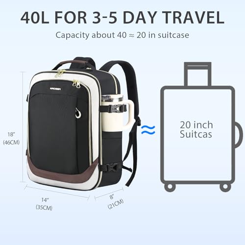KROSER Laptop Backpack Large Computer Backpack Fits up to 17 Inch Laptop Water-Repellent 40L Travel Backpack Casual Daypack for Business/College/Women/Men-Beige/Black/Coffee - color: Beige/Black/Coffee