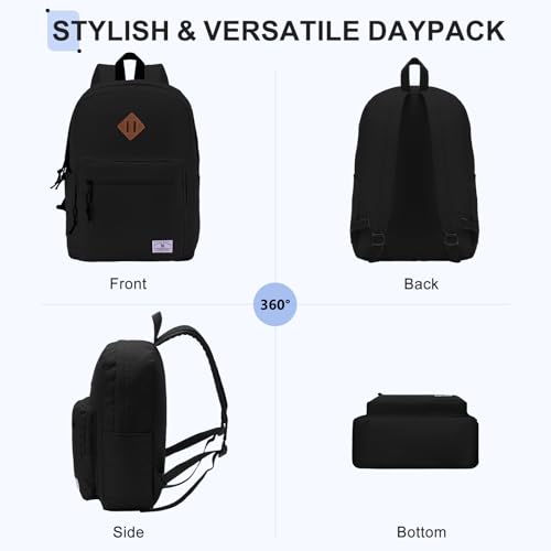 VX VONXURY Backpack for Men Women, Lightweight Kids School Bag, Classic Basic Laptop Bookbag for College Work Travel Hiking - color: Black