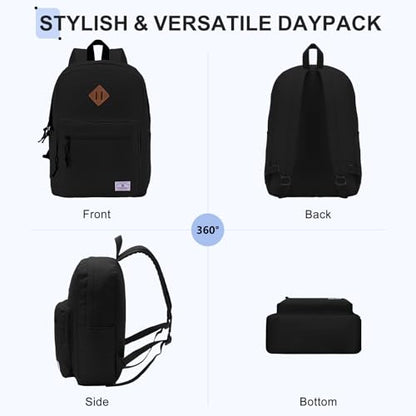 VX VONXURY Backpack for Men Women, Lightweight Kids School Bag, Classic Basic Laptop Bookbag for College Work Travel Hiking - color: Black