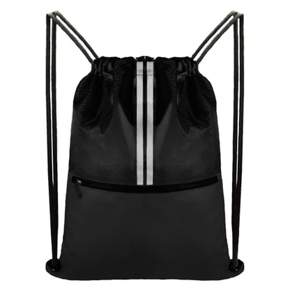 Drawstring Backpack Sports Gym Bag, Draw String Back Bag for Men Women, Lightweight Sackpack with Zipper Pocket, Durable Large Two Tone Black - color: Two Tone Black