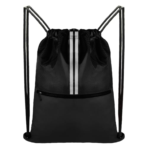 Drawstring Backpack Sports Gym Bag, Draw String Back Bag for Men Women, Lightweight Sackpack with Zipper Pocket, Durable Large Two Tone Black - color: Two Tone Black