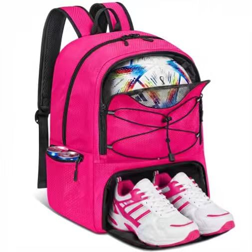 Soccer Backpack with Seperate Compartment, Water Resistant Sport Bags fit for Basketball, Volleyball, Football - color: Pink 2.0