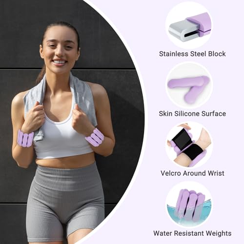 Ankle and Wrist Weights for Women & Men, Adjustable Arm & Leg Weights Set of 2 (1 lb/2 lb Each) Soft Silicone Weighted Bands Weighted Bracelet for Pilates Yoga Dance Walking Running Swimming Water Pool Home Gym Fitness Workout Jogging Gymnastics Aerobics