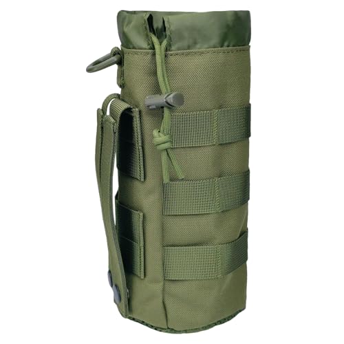 Tactical MOLLE Bottle Pouch Bag, Travel/Sprots Molle Water Bottle Holder with Drawstring Open Top and Mesh Bottom - color: Green