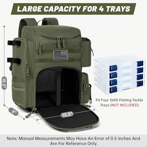 40L Fishing Backpack Water Resistant Fishing Tackle Bag with 2 Rod Holders, Tackle Storage Bag for Anglers(Green Bag Only) - color: Green