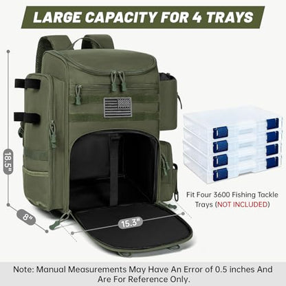 40L Fishing Backpack Water Resistant Fishing Tackle Bag with 2 Rod Holders, Tackle Storage Bag for Anglers(Green Bag Only) - color: Green