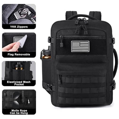 MOZETO TSA Approved Carry On Backpack, Extra Large Tactical Travel Backpack for Men, Airplane Approved Weekender Bag for Flight (Black)