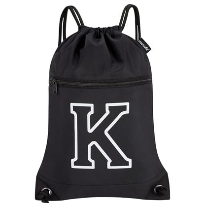 HOLYLUCK Drawstring Bags Initial Backpack Sackpack Cinch Bags for Sports, Gym, Travel, Beach(Black-K) - color: Black-k