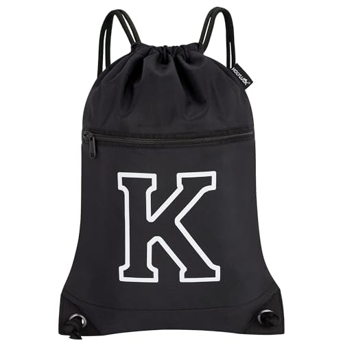 HOLYLUCK Drawstring Bags Initial Backpack Sackpack Cinch Bags for Sports, Gym, Travel, Beach(Black-K) - color: Black-k