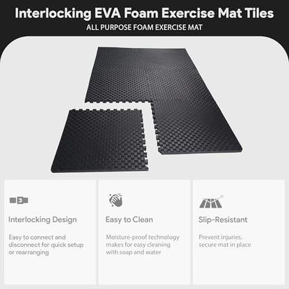 BalanceFrom 6 Piece Foam Floor Mat Puzzle Tiles, 3/4” Thick, 24 Sq Ft, Black - color: Black, style: 3/4" Thick, 24 Square Feet