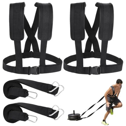 2-Pack Exercise Sled Harness, Resistance Training Rope Kit for Football & Running, Adjustable Padded Shoulder Strap, Tire Pulling Fitness Equipment
