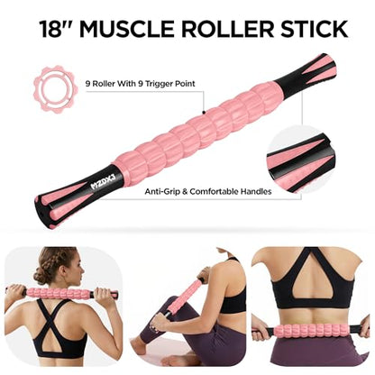 Muscle Roller & Massage Roller Stick for Athletes - Lymphatic Drainage Support, Relieves Muscle Soreness, Cramping & Tightness - Targets Legs, Arms, Back & Calves （Pink - 18inch） - color: Pink