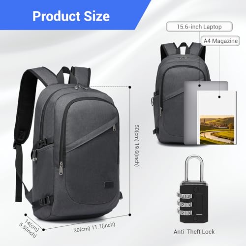 Kono Travel Laptop Backpack with USB Charging Port, Business Anti Theft Slim Sturdy Personal Item Bag, Water Resistant College Computer Daypack for Men & Women Fits 15.6 Inch Notebook, Dark Grey - color: Dark Grey