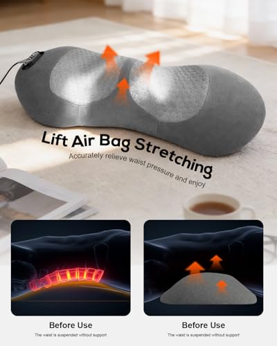 3 in 1 Lower Back Massager, Triple Fusion Back Massager with Heat, Vibration and Stretch, Lumbar Support Pillow with Ergonomic Memory Foam for Bed and Chair (Black) - color: Black