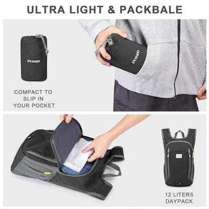 Prospo 12L Hiking Backpack Small Lightweight Travel Backpack for Women Men Casual Foldable Shoulder Bag - color: Dark Grey