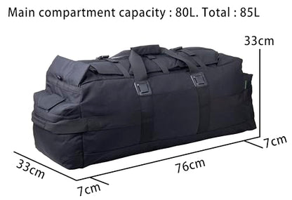 Large Military Duffle Bag Backpack Tactical Field Gear Equipment Duffel Bag Army Deployment Bag 85L - color: Black