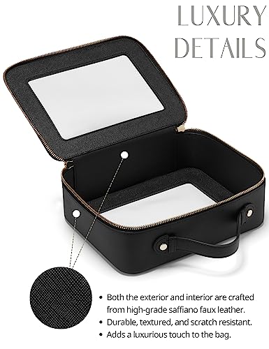 Popvibe Clear Makeup Case Black Traveling Toiletry Bag Travel Large Big Clear Cosmetic Bag Mahjong Tile Bag with Zipper Women - color: Black, style: Large Luxe