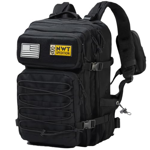 Military Tactical Backpack,Sturdy Work & Molle Laptops Rucksack, Heavy Duty Pack for Hiking Camping Travel Fishing Gym,Black - color: Black
