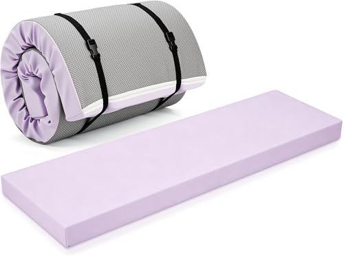 Lyrow 3 Inch 72"x 24" Thick Foldable Yoga Mat with Carry Strap, Non-slip Portable Foam Gym Mat for Yoga, Pilates and Stretching - color: Taro Purple