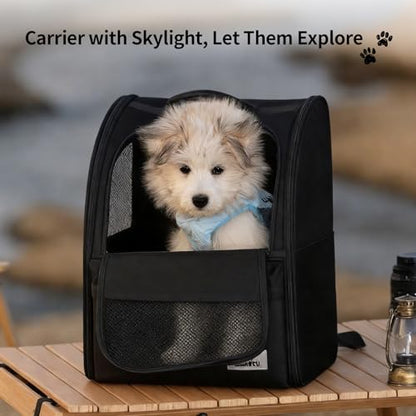 wakytu Cat Carrier Backpack,Steel Wire Frame More Stable,600D Wear-Resistant Oxford Fabric, Dog Carrier Cat Backpacks Suitable for Travel,Black - color: Black