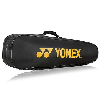 Yonex Stylish Badminton Kit-Bag |Double Zipper Compartment for Storage of 6 Rackets and Clothes|Side Pocket |Back Straps |Accessories Compartment |Made in India - color: BLACK GREY DARK YELLOW