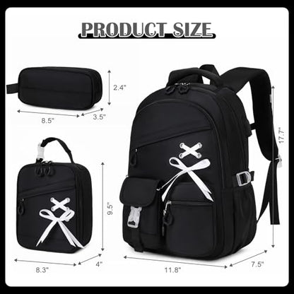 DIGOBAY Backpacks for Girls - 3PCS Girls Backpack with Lunch Box & Pencil Pouch School Backpacks for Elementary Middle High College School Bookbag for Teen Girl Kids Students Black - color: Black