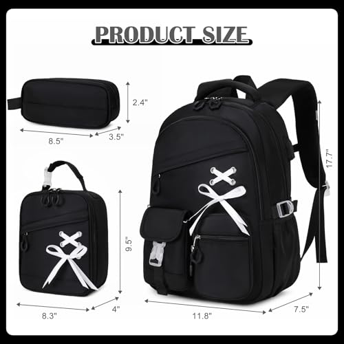 DIGOBAY Backpacks for Girls - 3PCS Girls Backpack with Lunch Box & Pencil Pouch School Backpacks for Elementary Middle High College School Bookbag for Teen Girl Kids Students Black - color: Black