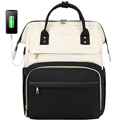 LOVEVOOK Laptop Backpack for Women Fashion Business Computer Backpacks Travel Bags Purse Doctor Nurse Work Backpack with USB Port, Fits 17-Inch Laptop Beige-Black - color: Beige-black, size: 17 Inch