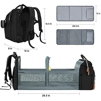 DERJUNSTAR Baby Diaper Bag Backpack with Changing Station, Large Capacity Baby Diaper Bags for Boys Girls, Waterproof Changing Pad, USB Charging Port, Pacifier Case, Sunshade and Toy Bar - color: Diamond Black