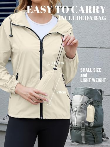 PITINAN Lightweight Rain Jacket Women Packable Wind Breaker Light Rain Jacket Women Waterproof Travel Raincoat S-XXL - color: Beige, size: XX-Large