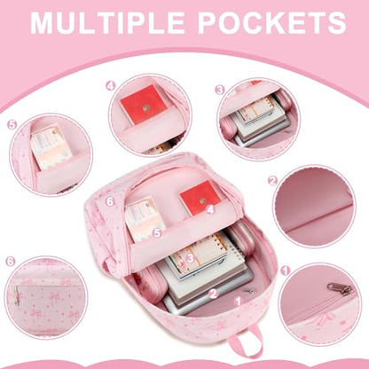 Bluboon School Backpack Set Girls Womens Laptop Bookbag Casual Daypack Fits 15 inch Laptop with Lunch Tote Bag and Pencil Bag - color: Pink Bow 219