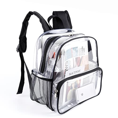 Crosstime Clear Backpack for Stadium Events 12x6x12, Stadium Approved Transparent Bag with Reinforced Straps for Sports, Games, Concerts, Festivals - color: Black