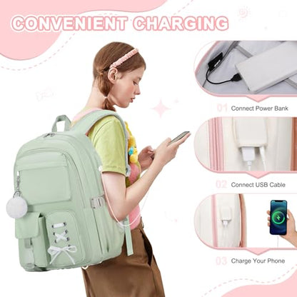 Scothen Backpacks for Girls, Girls Backpack with Lunch Box & Pencil Pouch for Teens Girl Kids Elementary Middle High School College Student Bookbag Daypack Laptop Travel Backpack for Women - color: Beige Pink