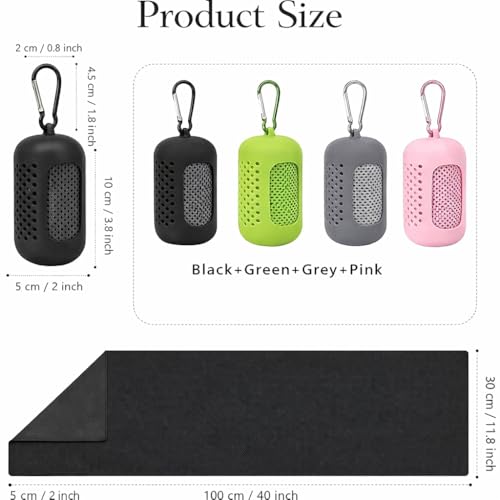 Cooling Towel with Clip Case – Quick-Dry Neck Wrap for Sports, Beach Tote Bags, Gym, Travel & Outdoor Heat (Green) - color: Green