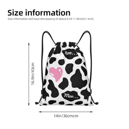 Gianlaima Black And White Cow Print Love Heart Cute Pink Drawstring Bags Backpack Sport Ball Bag Sport Gym Sack Drawstring Bag String Bag Yoga Dance Travel Bag For Men Women - color: Black4