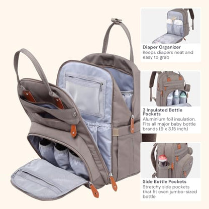 BabbleRoo Diaper Bag Backpack - Baby Essentials Travel Tote - Multi Function Water Resistant Diaper Bag, Travel Essentials Baby Bag with Changing Pad, Stroller Straps & Pacifier Case - Unisex, Khaki - color: Khaki, size: Large