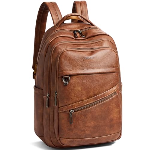 LATMAP Backpack for Women Men - Vegan Leather Backpack Purse Travel Carry-on Bag College Bookbag Work fits 16.5" Laptop, Brown - color: Brown