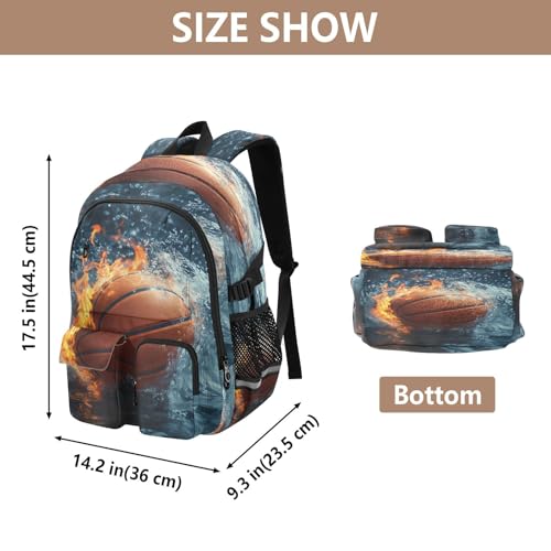 Bolaz Basketball Water Flame Travel Backpack 14 Inch Laptop Computer Bag Sturdy School Bag College Bookbag