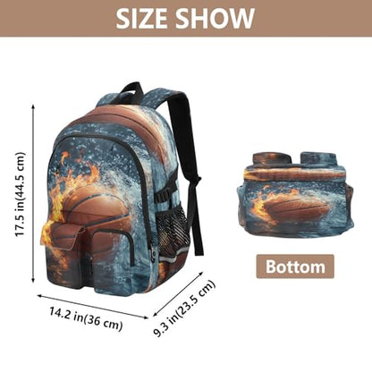 Bolaz Basketball Water Flame Travel Backpack 14 Inch Laptop Computer Bag Sturdy School Bag College Bookbag